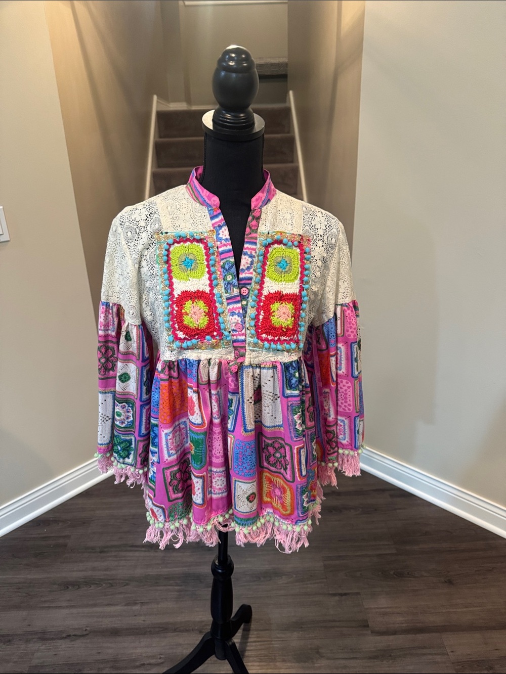 Antica Sartoria By Giacoma Cinque Multi Color Flaired Long-Sleeve Top